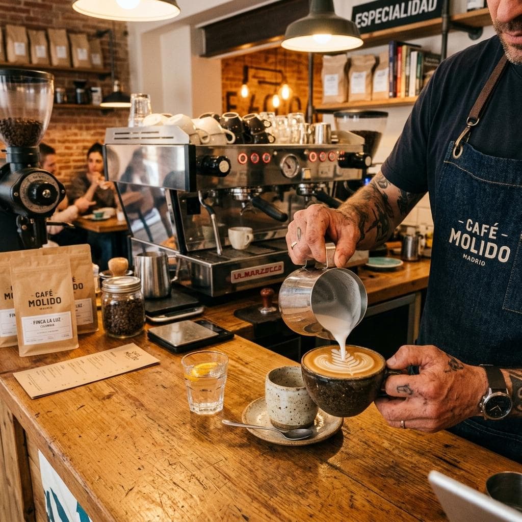 Café con arte latte en Abella Café